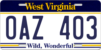 WV license plate OAZ403