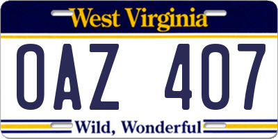 WV license plate OAZ407