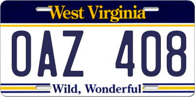 WV license plate OAZ408