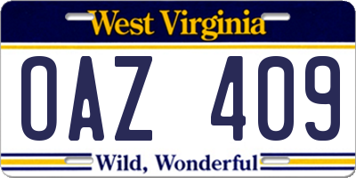 WV license plate OAZ409