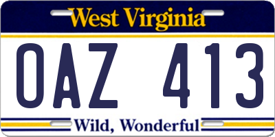 WV license plate OAZ413