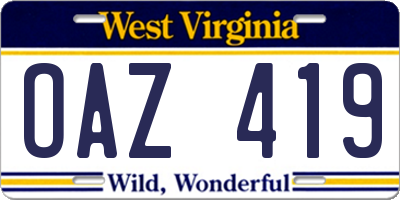 WV license plate OAZ419