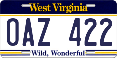 WV license plate OAZ422