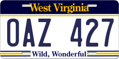 WV license plate OAZ427