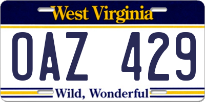 WV license plate OAZ429