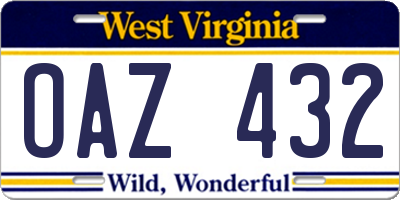 WV license plate OAZ432