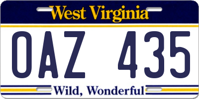WV license plate OAZ435