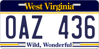 WV license plate OAZ436