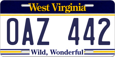 WV license plate OAZ442