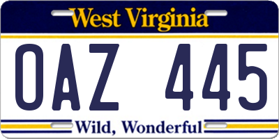WV license plate OAZ445