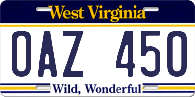 WV license plate OAZ450
