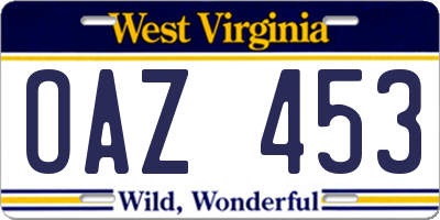 WV license plate OAZ453