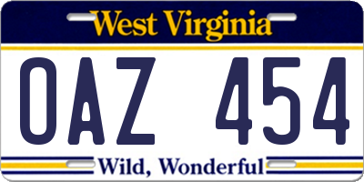 WV license plate OAZ454