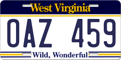 WV license plate OAZ459