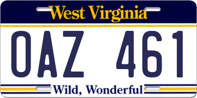 WV license plate OAZ461
