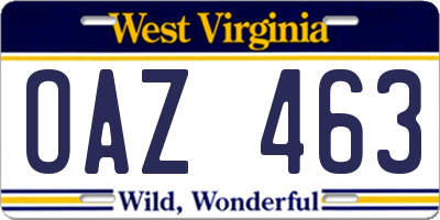 WV license plate OAZ463