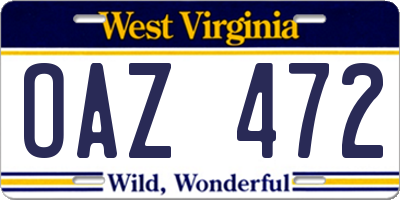 WV license plate OAZ472