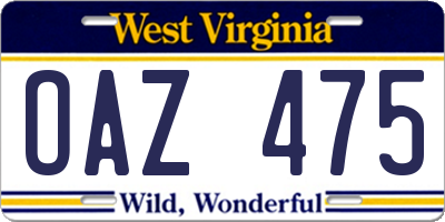 WV license plate OAZ475