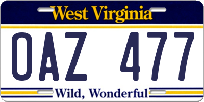 WV license plate OAZ477