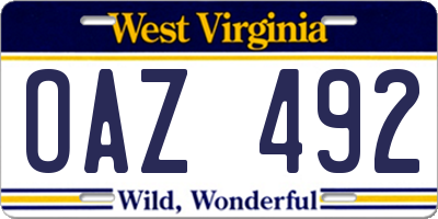 WV license plate OAZ492