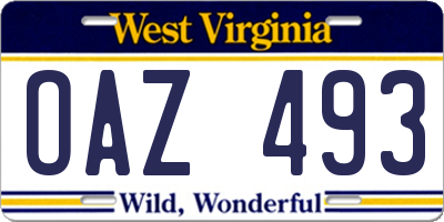 WV license plate OAZ493