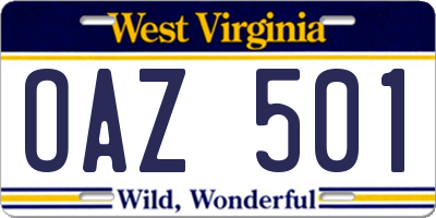 WV license plate OAZ501