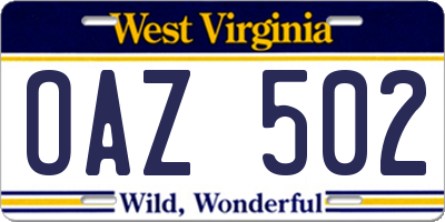 WV license plate OAZ502