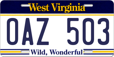 WV license plate OAZ503