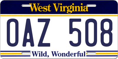 WV license plate OAZ508