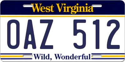 WV license plate OAZ512