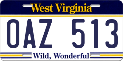WV license plate OAZ513