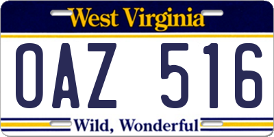 WV license plate OAZ516