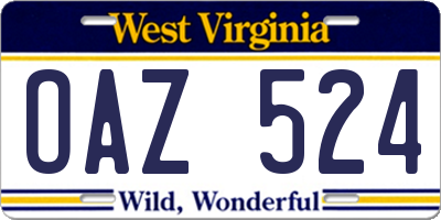 WV license plate OAZ524