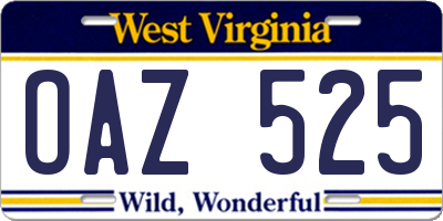 WV license plate OAZ525