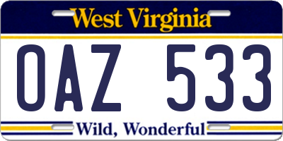 WV license plate OAZ533