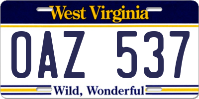 WV license plate OAZ537