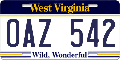 WV license plate OAZ542