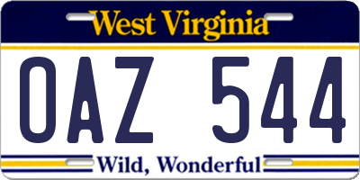 WV license plate OAZ544