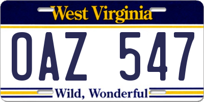 WV license plate OAZ547