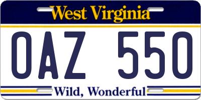 WV license plate OAZ550