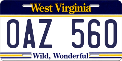 WV license plate OAZ560