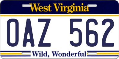 WV license plate OAZ562