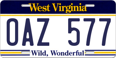 WV license plate OAZ577