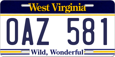 WV license plate OAZ581