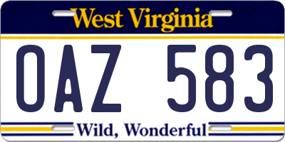 WV license plate OAZ583
