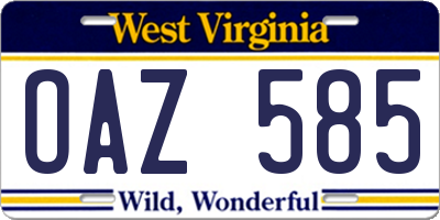 WV license plate OAZ585