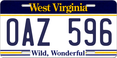 WV license plate OAZ596