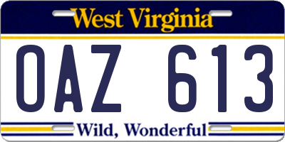 WV license plate OAZ613
