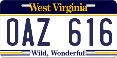 WV license plate OAZ616