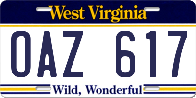 WV license plate OAZ617